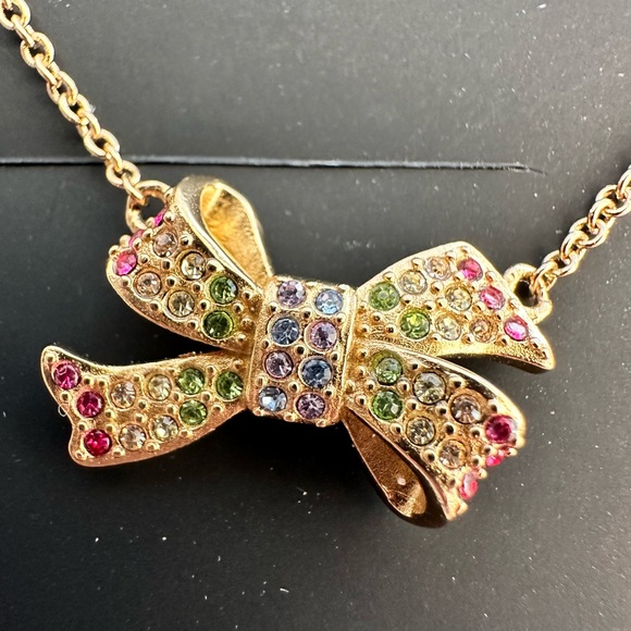 NWT COACH® Pave Bow Pendant Necklace, Adjustable 16" - 18" (L), Rainbow Colored - Picture 4 of 5